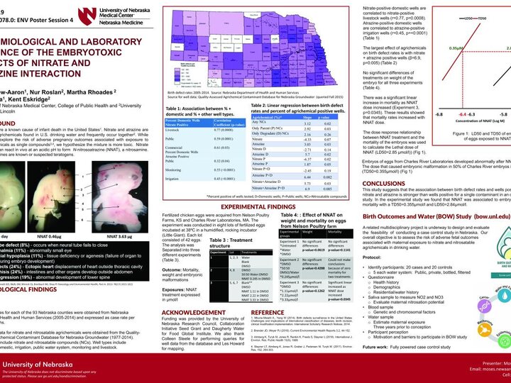 Epidemiological and Laboratory Evidence of the Embryotoxic Effects of Nitrate and Atrazine Interaction Poster